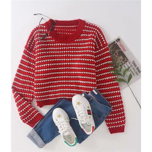 Women pullover sweater casual autumn winter sweater ladies long sleeve pullover color block striped sweater streetwear 2020