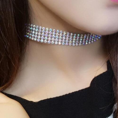 Delicate Crystal Rhinestone Choker Necklace Thick Wide Sparkly Mesh Dainty Necklace For Women Celebrity Inspired Wedding Jewelry