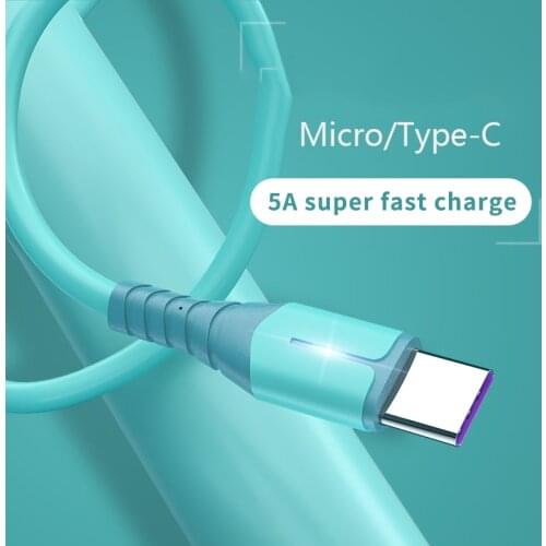 Liquid Silicone Micro USB Cable 5A Super Fast Charge Type C Cable for Samsung Xiaomi Huawei One Plus Charging Wire Data Cable