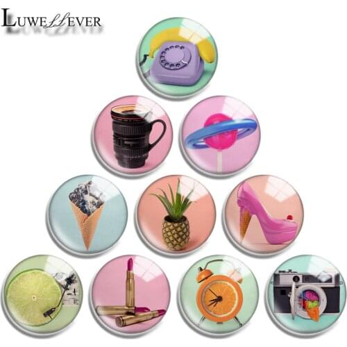 10mm 12mm 16mm 20mm 25mm 30mm 730 Creative Pattern Mix Round Glass Cabochon Jewelry Finding 18mm Snap Button Charm Bracelet