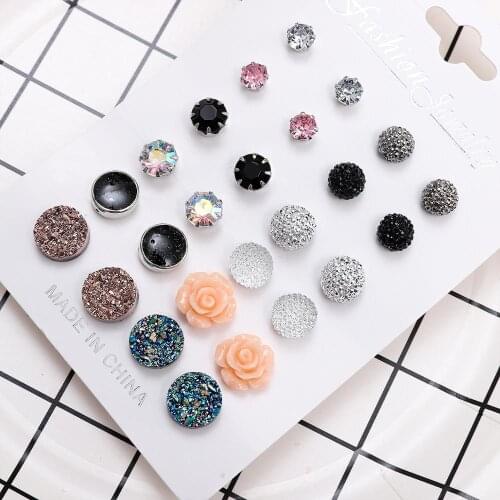 12Pairs Fashion Stud Earrings Crystal Earrings Heart Rose Stud Earrings Geometric Jewelry for Girls Women Gift
