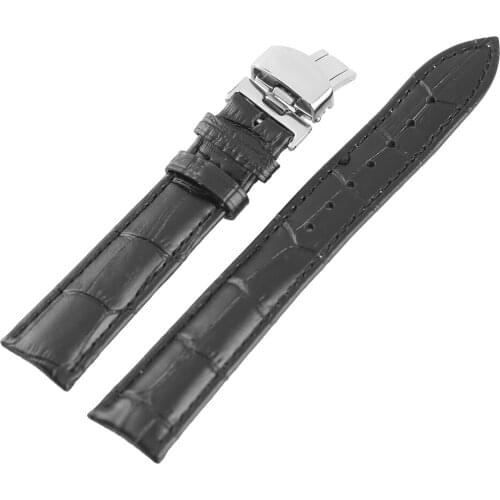 18/20/22mm Genuine Leather Outdoor Replacement Black Watch Strap Men Band Soft Stainless Steel Butterfly Buckle + 2 Spring Bars