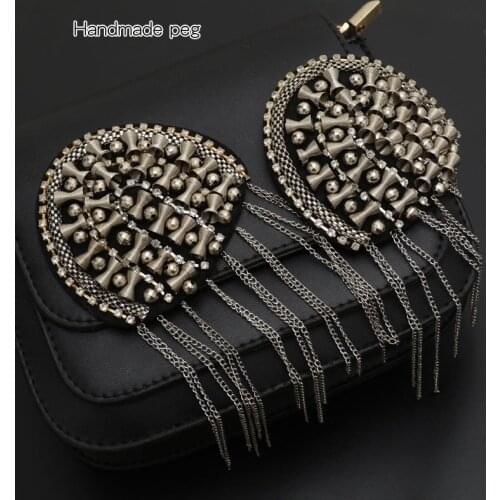 2pcs Rhinestones Beaded Crystal Shoulder Badge Collar Fringe Stickers Fashion Tide Performance Personalized Clothing Accessories