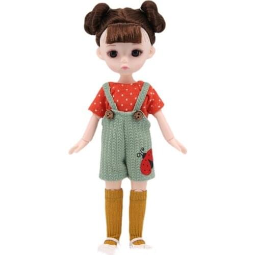 23Cm Doll 13 Movable Joint Doll Simulation Brown Big Eyes and Fashionable Cute Clothes with Accessories Children Girl Doll Toys