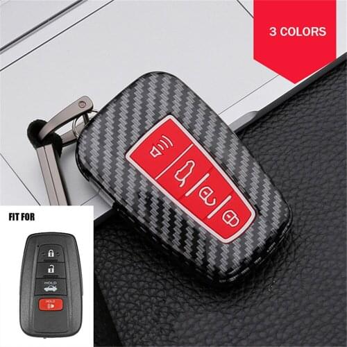 Carbon Fiber 4 Buttons Car Smart Key Fob Case Cover Bag Keychain Holder For Toyota Camry RAV4 Highlander Avalon Accessories