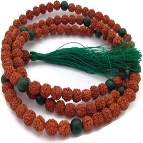 8mm Rudraksha green Jade gemstone Tassel 108 Beads Mala Necklace Bless Buddhism Gemstone Healing Fancy Unisex Chakas Wrist