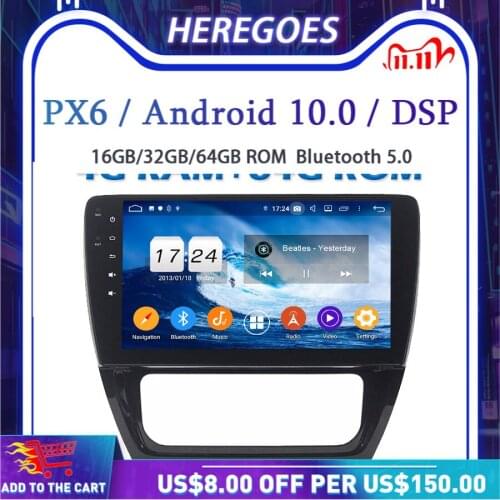 PX6 Car DVD Player DSP IPS Android 9.0 4GB + 64GB GPS Google Map RDS Auto Radio Wifi Bluetooth 5.0 for VW SAGITAR 2012 2013 2014