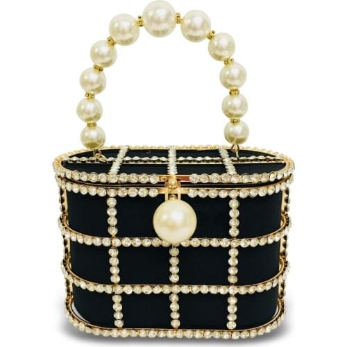 Bee In Fly High Quality Openwork Basket Design Diamonds Pearls Portable Womens Luxury Party Handbags Evening Bag Cocktail Bag