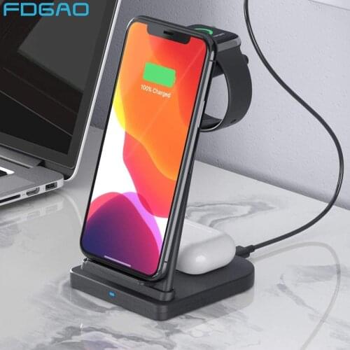 FDGAO 15W Fast Qi Wireless Charger For iPhone 12 11 XS XR Samsung S20 Type C Quick Charge For Apple iWatch 6 5 4 3 2 Airpods Pro
