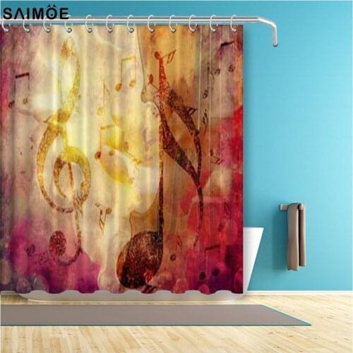Grunge Jazz Music Note Bathroom Curtain Red Yellow Beige Waterproof Shower Curtain Polyester Fabric Bathtub Decor Shower Sets