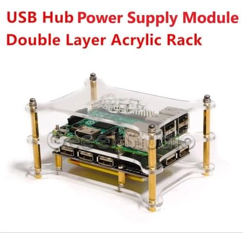 5-Port USB 2.0 Hub Power Supply Module with Double Layer Acrylic Rack for Raspberry Pi 3B/2B/B+/Zero, Not include Raspberry Pi