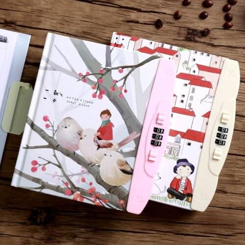 Lock Cartoon Student Notebook Cute Cat Notebook Leather Cover Kid Notebook With Color Paper Diary Gift School Supplies Wholesale