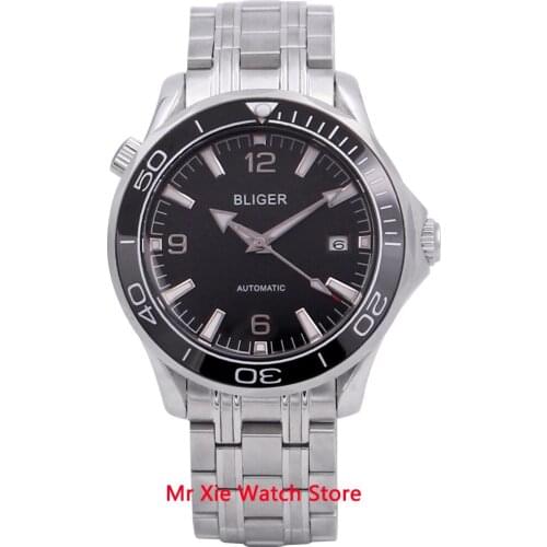 Bliger 41mm Miyota Automatic Mens Watch Sapphire Crystal Luminous Waterproof Calendar Clock Mechanical Male Wristwatch
