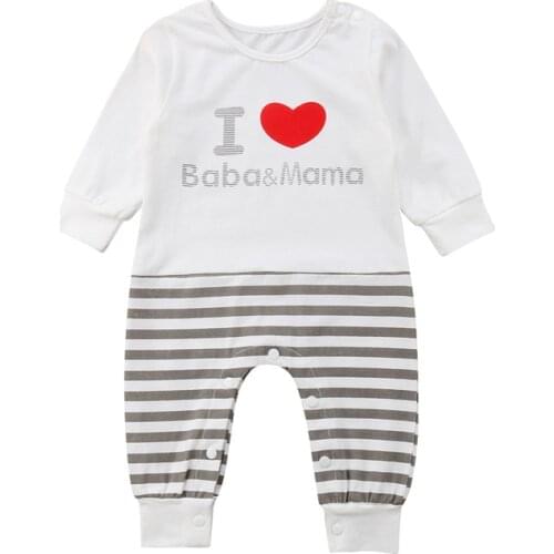 Baby Girls Boys Newborn Kids Romper Stripe Letter Print Long Sleeve Clothes Jumpsuit Outfits Autumn Spring Cotton Boy Girl