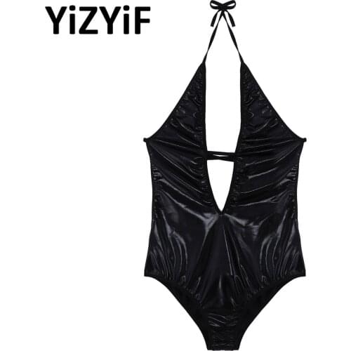 Women Sexy One-piece Jumpsuit Lingerie Deep V Neck Halter Neck Strap Bodysuit Swimsuit Underwear