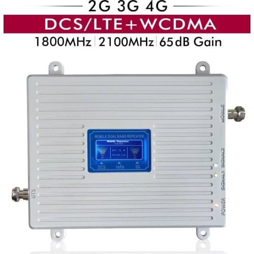 65dB Gain 4G DCS/LTE 1800 (Band 3)+3G UMTS WCDMA 2100 (Band 1) Mobile Phone Signal Booster Dual Band Cellular Repeater Amplifier