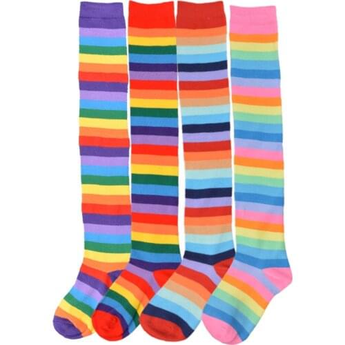 European and American trend rainbow stripe long large size long tube slimming knee-thigh ladies socks knee high sock long sock