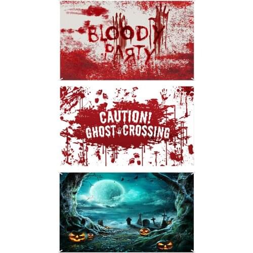Red Blood Handprint Banner Wall Halloween Party Decor Photo Background