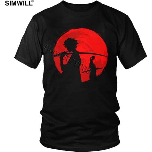 Stylish Samurai Champloo Anime T Shirt Men Japan Warrior Jin Mugen Tee Short Sleeve Leisure Cotton T-shirt Swordsman Tshirt