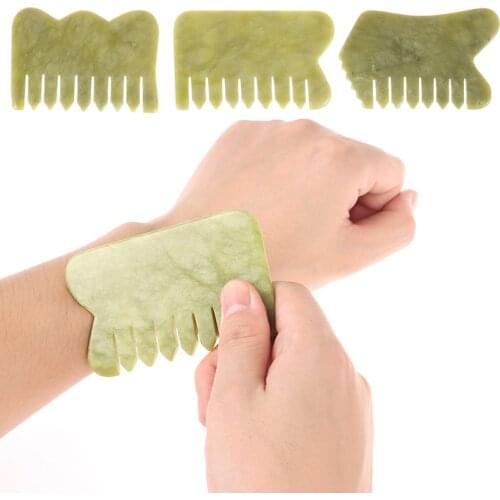 Hot Sale Natural Jade Stone Comb Guasha Gua Sha Board Comb Shape Massage Hand Massager Relaxation Comb Health Care
