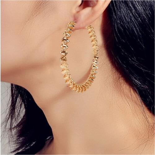 HaHaGirl Gold Statement Big Hoop Earrings For Women Retro Fashion Earrings Punk Metal Trendy Jewelry Girl Party Gifts