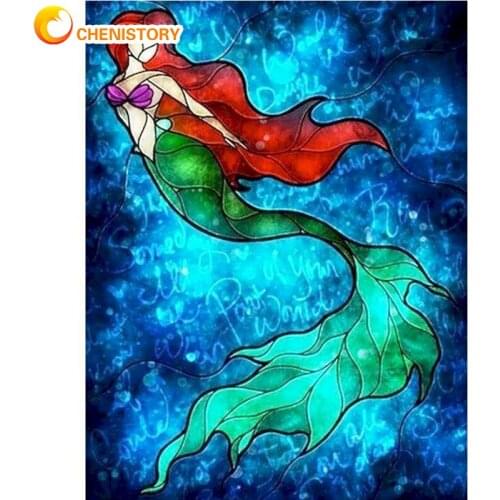 CHENISTORY 5D Diy Full Round Drill Diamond Painting Mermaid Cross Stitch Kit Embroidery Craft Rhinestones Mosaic Art Wall Decor