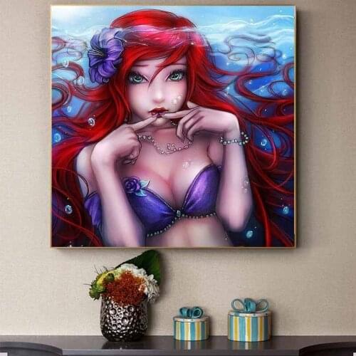 Beauti Girl Canvas Wall Art Paintings Disney Cartoon Princess Mermaid Print and Poster Anime Posters childrens Bedroom Decor