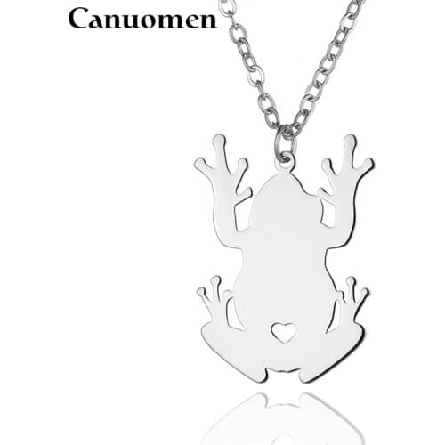 Canuomen Frog Pendant Necklace Stainless Steel Silver Gold Animals Necklaces Halloween Gift Necklaces Party Charm Jewelry