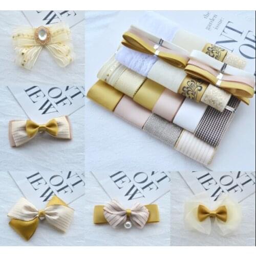 Champagne Gold Ribbons Package Handmade Hair Bow Hairpin Material Set Gift Flower Packing Ribbons Hair Accessories DIY Ribbons