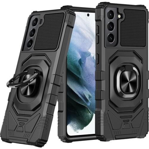 Magnetic Metal Ring Stand Armor Shockproof Case For Samsung Galaxy S21 Plus Note 20 Ultra S21 FE TPU + PC Protective Back Cover