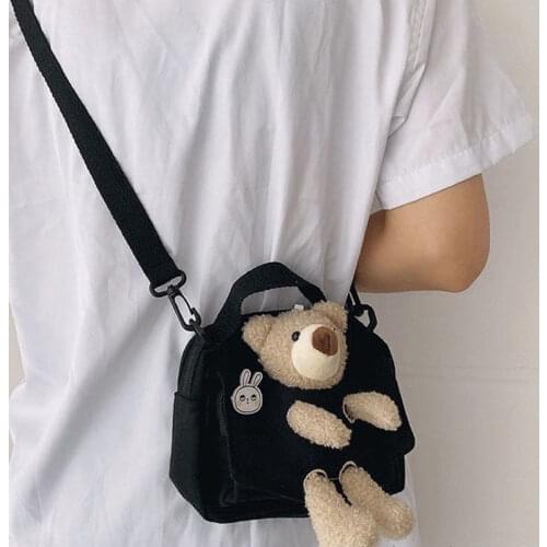 Cute Bear Small Bag Wild Canvas Messenger Bag Womens Totes Shoulder Bag Purses and Handbags Cross Body Bag for Woman Satchel