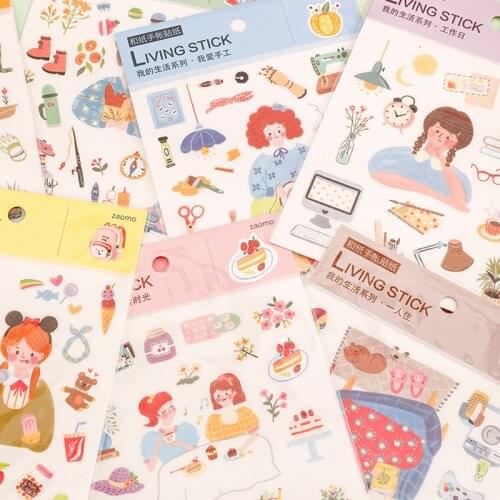 Cartoon Cute Living Life Washi Sticker Decoration Bullet Journal Diary Scrapbooking Planner Stickers Aestheitc Kawaii Stationery