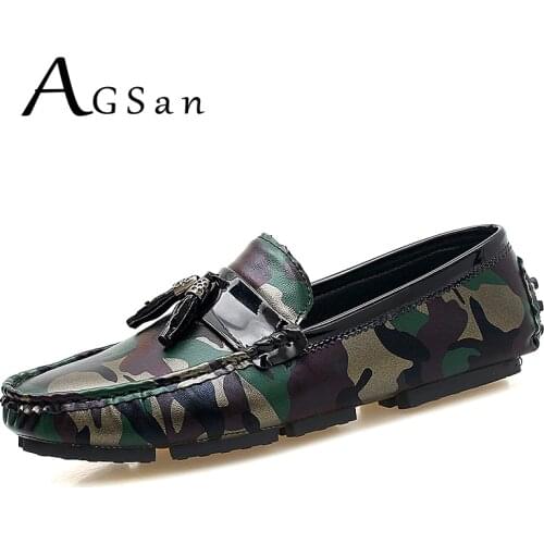 AGSan Camouflage Men Loafers Slip On Moccasins Army Green Driving Shoes Mocassim Masculino PU Leather Lazy Loafers Casual Shoes