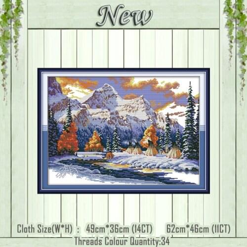 Camping in winter snow mountan painting counted printed on the canvas DMC 11CT 14CT kits Cross Stitch embroidery needlework Sets