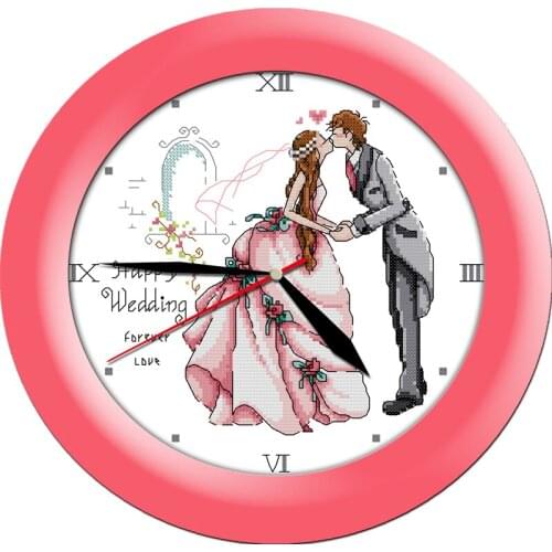 Everlasting Love Love You Forever Wall Clock Ecological Cotton Cross Stitch 14 11CT Printed DIY Gift Wedding Decoration For Home