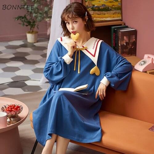 Nightgowns Women Loose Leisure Kawaii Cute Girls Sleepshirts Plus Size 4XL Soft Chic Cotton Long Sleeve Pregnant Ins Lovely Home