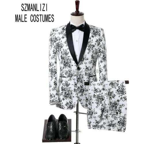 Latest Coat Pant Designs 2018 Bespoke Mens Dress Smoking Jacket Shawl Lapel White Tuxedo Prom Groom Suit Mens Wedding Suits