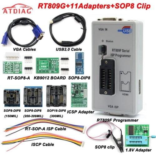 Newest RT809F ISP Programmer/ RT809 lcd usb programmer Repair Tools 24-25-93 serise IC with 11 adapters