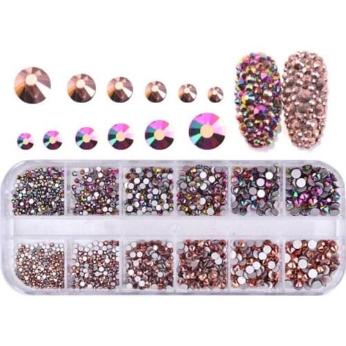 2021 New 12 Grid 1440pcs Mix Sizes Glass Crystal Non Hot Fix Rhinestone Flatback Crystal
