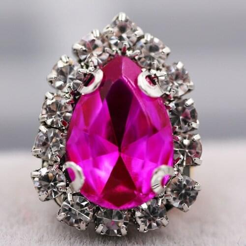 New arrival sew on glass rhinestones with claw Rose red flatback Teardrop sew on Crystal button diy weddiing dress Accessories