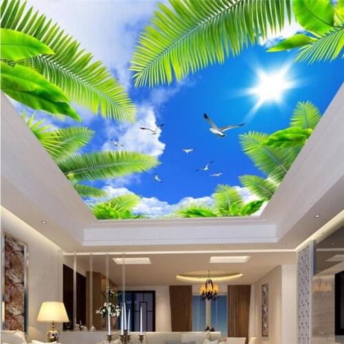 Beibehang Custom Wallpaper Home Decorative Murals Aesthetic Blue Sky White Clouds Coco Seaweed Sunlight Ceiling Zenith Mural