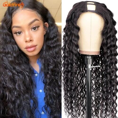 Goldfinch 30" U Part Wig Human Hair Water Wave 180 Density Black Water Wave U Part Wig for Women U Part Virgin Water Wave Wig