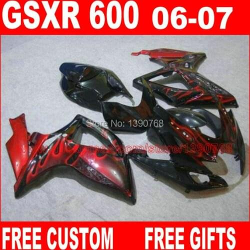 Plastic Fairing kit for SUZUKI K6 GSXR 600 750 2006 2007 red flames in black fairings set gsx-r600 GSX-R750 06 07 bodywork HV81