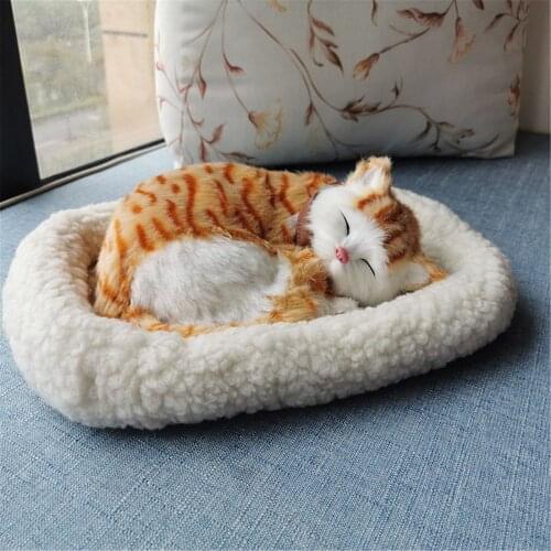 Realistic Sleeping Plush Toy Breathing Cat Furry Dog Stuffed Toy With Mat Creative Animals Decor For Kids Baby Birthday Gift