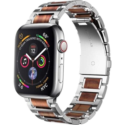 Metal wooden strap Compatible with Apple watch 44mm 42mm 40mm 38mm High-end replacement bracelet strap for iwatch 6 5 4 3 2 1 SE