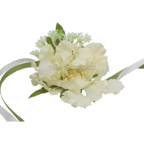 Hand Crafted Scabiosa Gysophila Flower Wedding Decoration Prom Party Corsage Diy Bracelet Bridesmaid for Groom Bride Ivory White