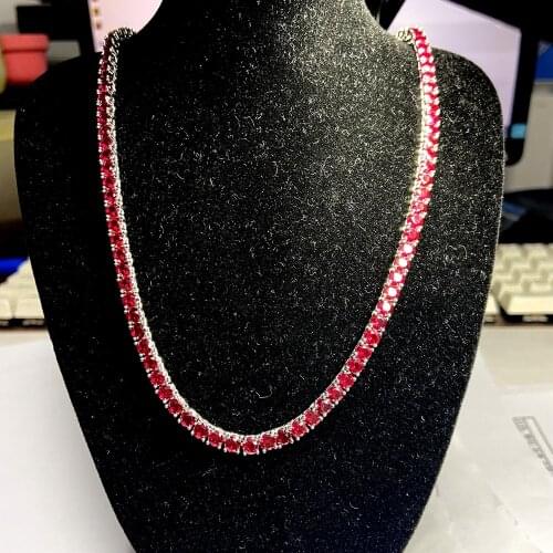 S925 Silver Tennis Chain Ice Out 4mm Lab Created Red Ruby Blue Sapphire White Gold Plated Necklace Bracelet