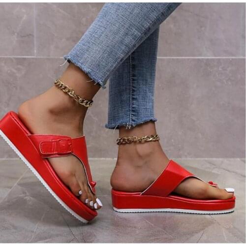 European and American large size shoes 2021 summer new color slope heel platform sandals and slippers womens flip-flops