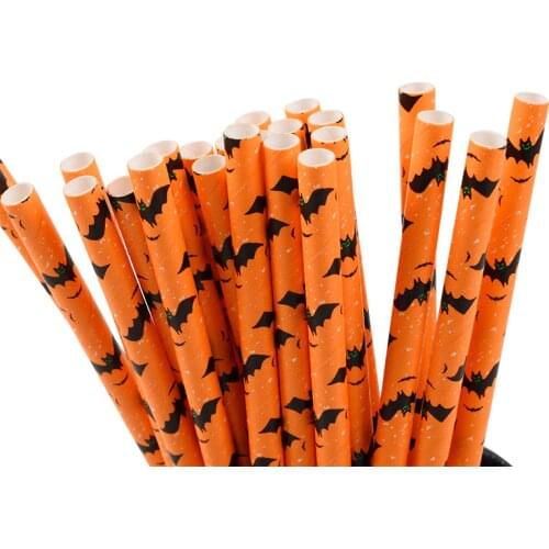 25pcs Black Orange Paper Drinking Straws Ghost Pumpkin Paper Straw For Halloween Party Festival Bar Supplies Disposable Straws