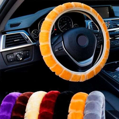 Warm Long Wool Plush Car Steering Wheel Cover Comfortable Anti-slip For 38CM Car Styling Steering-wheel